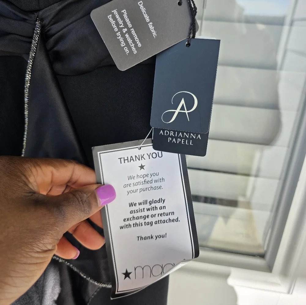 Adrianna Papell Women Ruffled Gown Sz 6 Asymmetric Hem Black NWT Old Money Party - Picture 7 of 15